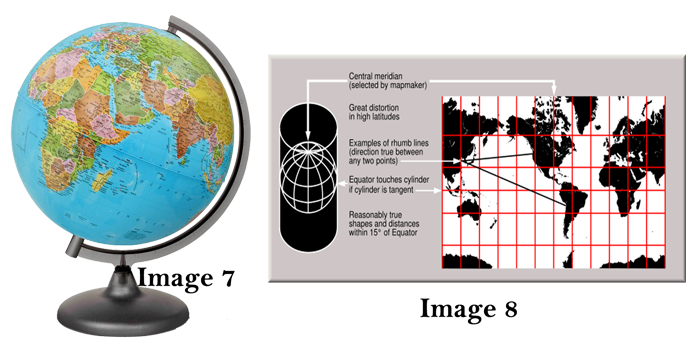 Globe bolvormige Wereldkaart - voorbeeld Globe verhouding platte kaart